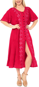 Women's Casual Beachwear Tie Dye Loose Bikini Swimwear Cover up Caftan Dress Red