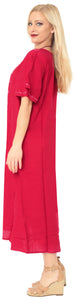Women's Casual Beachwear Tie Dye Loose Bikini Swimwear Cover up Caftan Dress Red