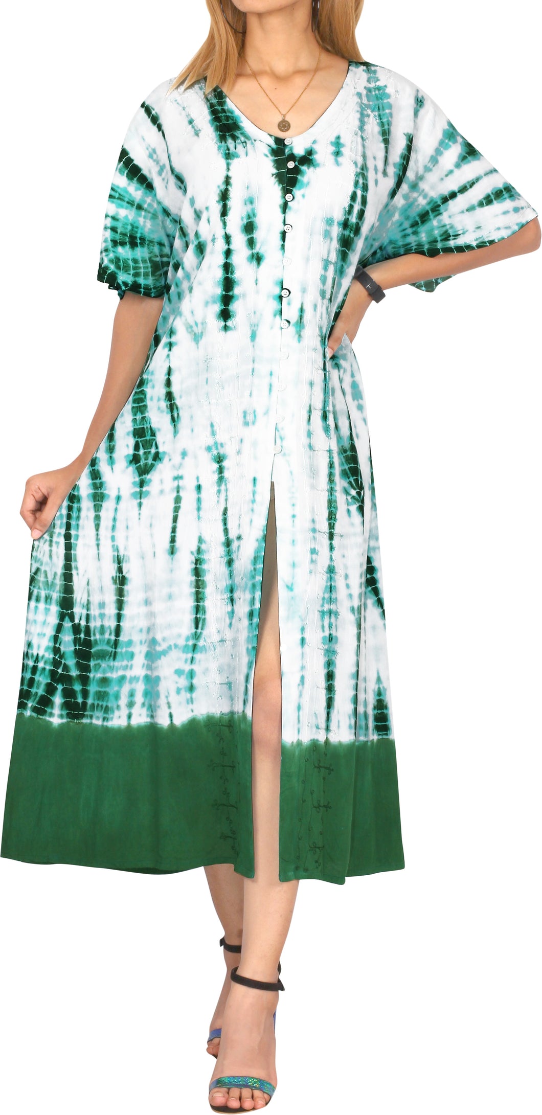 Women's Casual Beachwear Tie Dye Loose Bikini Swimwear Cover up Caftan Green