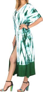 Women's Casual Beachwear Tie Dye Loose Bikini Swimwear Cover up Caftan Green