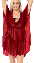 Load image into Gallery viewer, la-leela-bikni-swimwear-cover-ups-chiffon-solid-hawaii-cardigan-girl-osfm-8-16w-m-1x-red_841