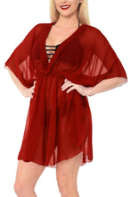 Load image into Gallery viewer, la-leela-bikni-swimwear-cover-ups-chiffon-solid-hawaii-cardigan-girl-osfm-8-16w-m-1x-red_841