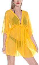Load image into Gallery viewer, la-leela-bikni-swimwear-chiffon-solid-blouse-cover-ups-women-osfm-8-16w-m-1x-yellow_843