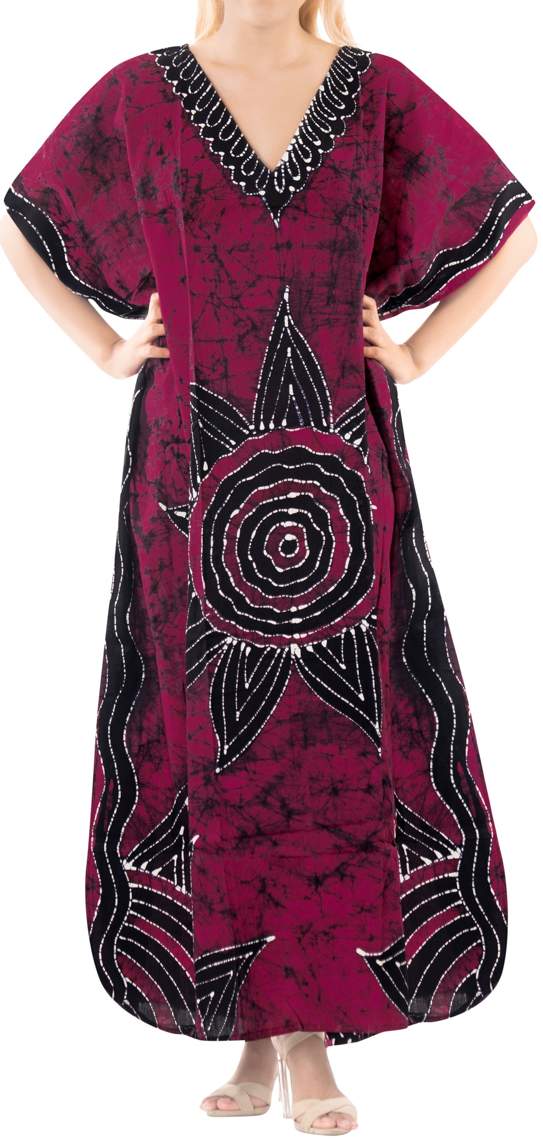 LA LEELA Cotton Batik Printed Women's Kaftan Kimono Summer Beachwear Cover up Dress OSFM 14-18W [L- 2X] Pink_Q338