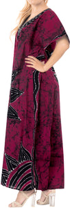 LA LEELA Cotton Batik Printed Women's Kaftan Kimono Summer Beachwear Cover up Dress OSFM 14-18W [L- 2X] Pink_Q338