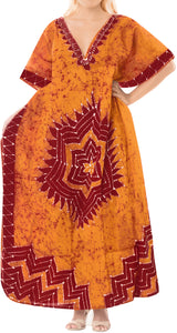 la-leela-100-cotton-batik-womens-kaftan-kimono-summer-beachwear-cover-up-dress-OSFM 14-18W [L- 2X]-Pumpkin Orange_Q317