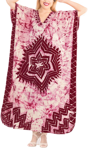 la-leela-lounge-cotton-batik-tropical-long-caftan-swimsuit-maroon-141-plus-size