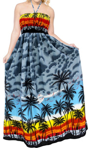 LA LEELA Long Maxi Seashore Sunset Print Tube Dress For Women Palm Tree Beachy Vibes Summer Vacation Beach Party Outfit Ladies