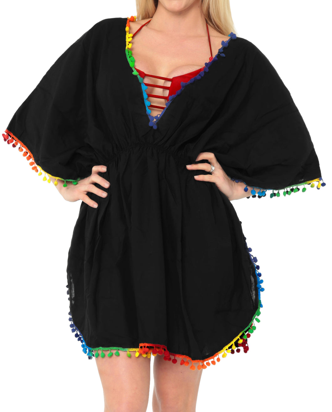  LA LEELA-Women's-Mini-Bathing-Suit-Cover-Up-for-Beach-Pool-Swimwear-Solid-Plain-black 