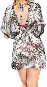 LA LEELA Women's Bathing Suit Cover-up Mini Swing Dress L-XL Black-M390