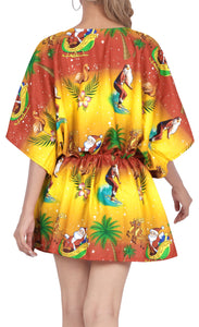 LA LEELA Christmas Santa claus Print Beach Cover Up OSFM 14-28 [L-4X] Blue_2137