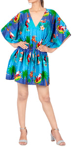 LA LEELA Christmas Santa claus Print Beach Cover Up OSFM 14-28 [L-4X] Blue_2137