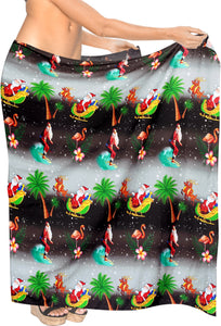 LA LEELA Christmas Hawaiian Beach Pareo Girls Sarong santa 78"X39" Black_3305