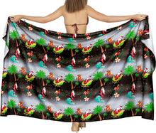 Load image into Gallery viewer, LA LEELA Christmas Hawaiian Beach Pareo Girls Sarong santa 78&quot;X39&quot; Black_3305