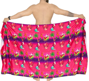 LA LEELA Christmas santa Nightwear Pareo Lungi Boys Wrap 78"X39" Pink_3310