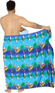 LA LEELA Christmas santa Surf Beach wear Wrap Mens towel 78"X39" Blue_3311