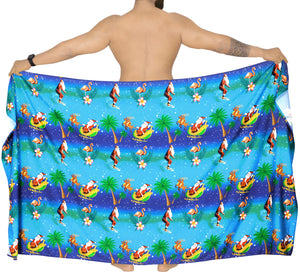 LA LEELA Christmas santa Surf Beach wear Wrap Mens towel 78"X39" Blue_3311