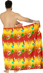 LA LEELA Christmas santa Swimwear Casual Pareo Mens 78"X39" Orange_3312
