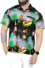 Load image into Gallery viewer, LA LEELA Men&#39;s Casual Beach hawaiian Shirt Aloha Christmas Santa front Pocket Short sleeve Black_W579