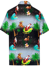 Load image into Gallery viewer, LA LEELA Men&#39;s Casual Beach hawaiian Shirt Aloha Christmas Santa front Pocket Short sleeve Black_W579