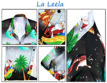 Load image into Gallery viewer, LA LEELA Men&#39;s Casual Beach hawaiian Shirt Aloha Christmas Santa front Pocket Short sleeve Black_W579