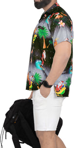 LA LEELA Men's Casual Beach hawaiian Shirt Aloha Christmas Santa front Pocket Short sleeve Black_W579