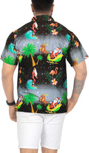 Load image into Gallery viewer, LA LEELA Men&#39;s Casual Beach hawaiian Shirt Aloha Christmas Santa front Pocket Short sleeve Black_W579