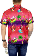 Load image into Gallery viewer, LA LEELA Men&#39;s Casual Beach hawaiian Shirt Aloha Christmas Santa front Pocket Short sleeve Pink_W582