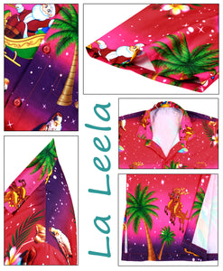 LA LEELA Men's Casual Beach hawaiian Shirt Aloha Christmas Santa front Pocket Short sleeve Pink_W582