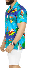 Load image into Gallery viewer, LA LEELA Men&#39;s Casual Beach hawaiian Shirt Aloha Christmas Santa front Pocket Short sleeve Blue_W580