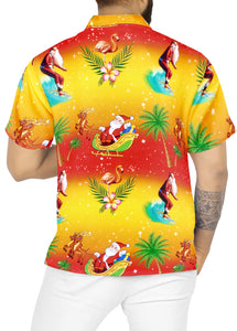 LA LEELA Men's Casual Beach hawaiian Shirt Aloha Christmas Santa front Pocket Short sleeve Orange_W581
