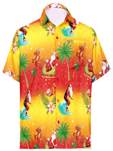 Load image into Gallery viewer, LA LEELA Men&#39;s Casual Beach hawaiian Shirt Aloha Christmas Santa front Pocket Short sleeve Orange_W581