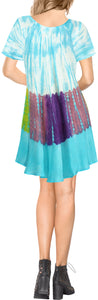 LA LEELA Women's Rayon Embroidered Short Beach Dress OSFM 14-20W[L-2X] Blue_X561