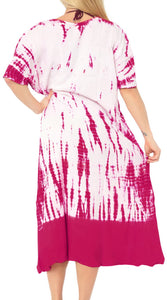 LA LEELA Casual DRESS Beach Cover up Rayon Tie Dye Cover Up Womens Swimsuit Skirt  Pink_C95