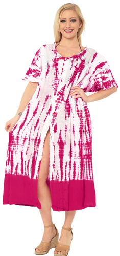 LA LEELA Casual DRESS Beach Cover up Rayon Tie Dye Cover Up Womens Swimsuit Skirt  Pink_C95