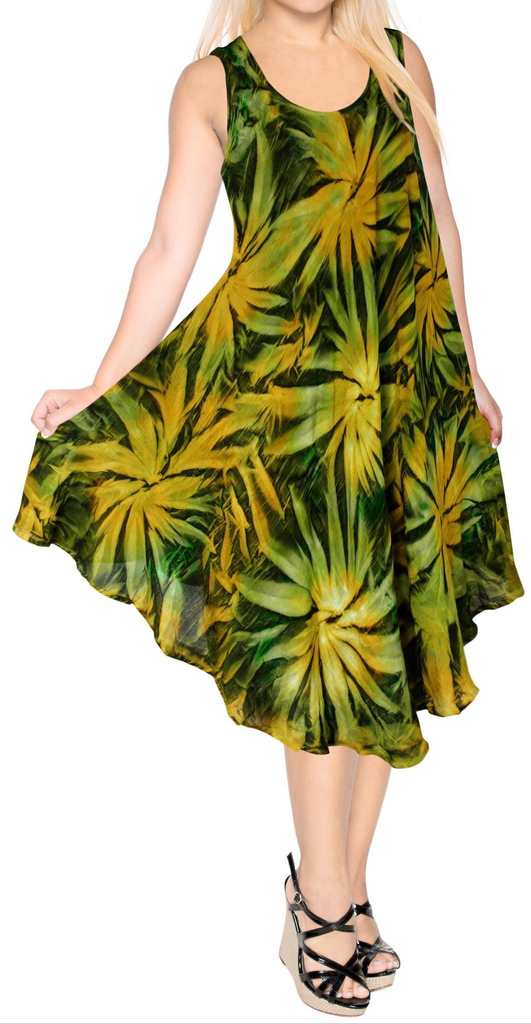 la-leela-casual-dress-beach-cover-up-rayon-tie-dye-tropical-skirt-halter-swimsuit-green-656-plus-size