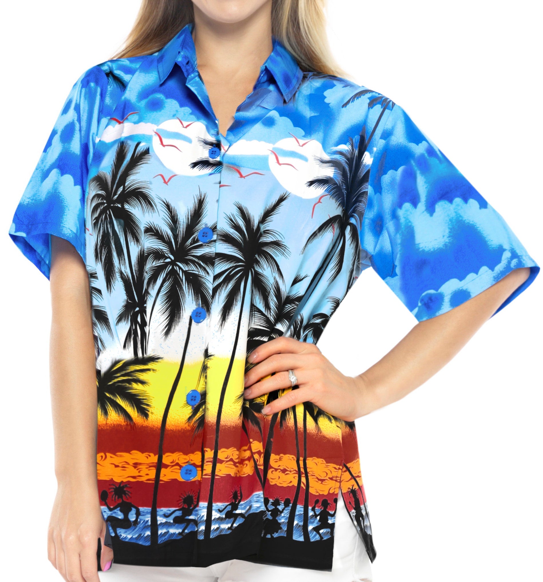 LA LEELA Women Hawaiian Shirt Beach Blouses Tank Top Aloha Boho