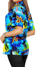 Load image into Gallery viewer, LA LEELA Women&#39;s Beach Casual Hawaiian Blouse Short Sleeve button Down Shirt Tank top Blue