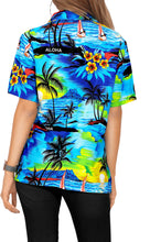 Load image into Gallery viewer, LA LEELA Women&#39;s Beach Casual Hawaiian Blouse Short Sleeve button Down Shirt Tank top Blue