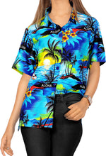 Load image into Gallery viewer, LA LEELA Women&#39;s Beach Casual Hawaiian Blouse Short Sleeve button Down Shirt Tank top Blue