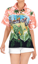 Load image into Gallery viewer, LA LEELA Women&#39;s Beach Blouse Button Down Relaxed Camp Casual Shirt Hibiscus
