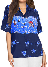 Load image into Gallery viewer, la-leela-womens-skull-halloween-costume-casual-beach-hawaiian-shirts-printed-blue-skull-pirates-printe-Blue_W970
