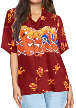 Load image into Gallery viewer, La Leela Women&#39;s Causal Halloween Skull Cross &amp; Pirates Printed Bright Red Shirt