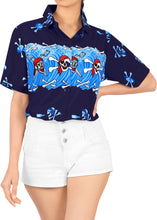 Load image into Gallery viewer, La Leela Women&#39;s Causal Halloween Skull Cross &amp; Pirates Printed Bright Blue Shirt