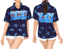 Load image into Gallery viewer, La Leela Women&#39;s Causal Halloween Skull Cross &amp; Pirates Printed Bright Blue Shirt