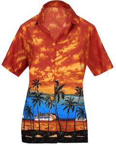 LA LEELA Women's Beach Casual Hawaiian Blouse Short Sleeve button Down ...