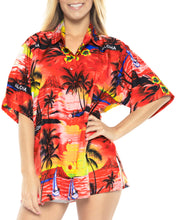 Load image into Gallery viewer, la-leela-womens-beach-casual-hawaiian-blouse-short-sleeve-button-down-shirt-red-tops