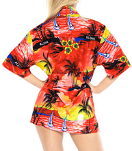 Load image into Gallery viewer, la-leela-womens-beach-casual-hawaiian-blouse-short-sleeve-button-down-shirt-red-tops