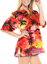 Load image into Gallery viewer, la-leela-womens-beach-casual-hawaiian-blouse-short-sleeve-button-down-shirt-red-tops