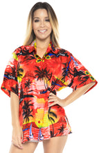 Load image into Gallery viewer, la-leela-womens-beach-casual-hawaiian-blouse-short-sleeve-button-down-shirt-red-tops